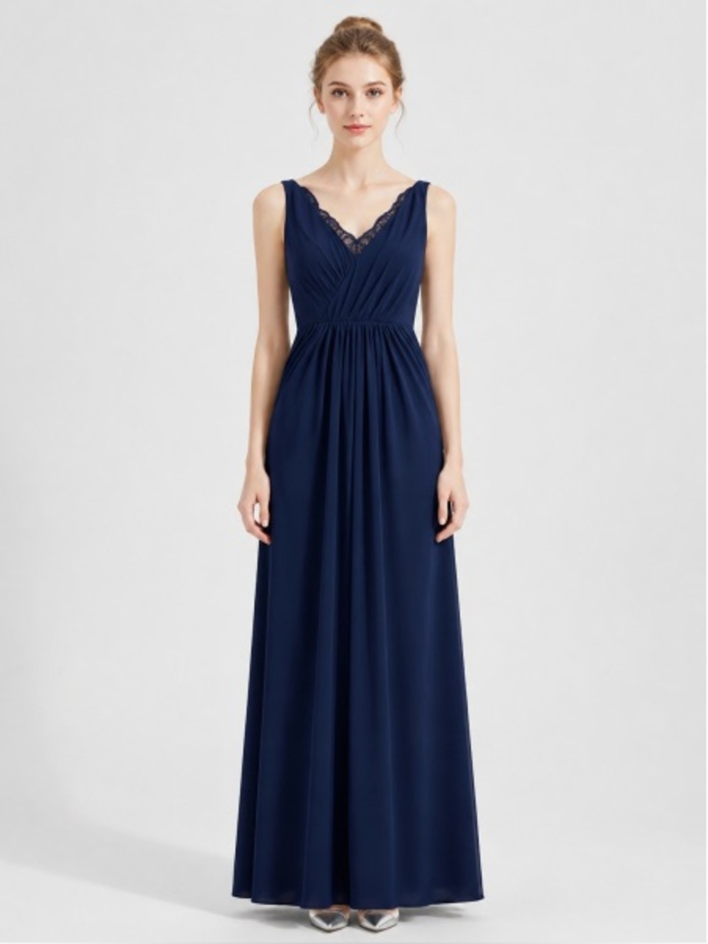 Jenny Yoo JY507MI Navy Lace Full-Length Bridesmaid Evening Dress Size 14